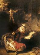 Rembrandt van rijn The Sacred Family with angeles oil